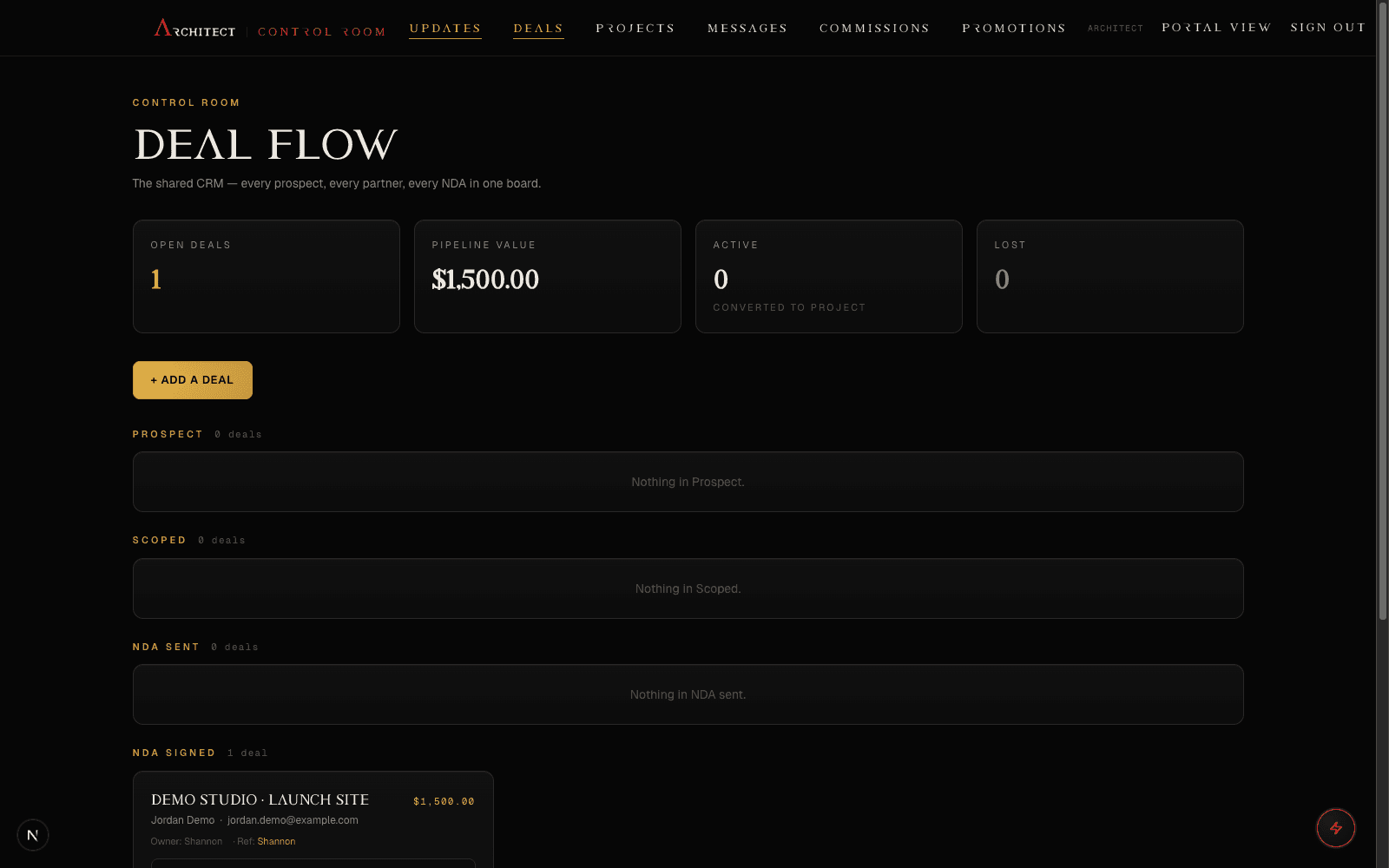 Deal Flow board — screenshot